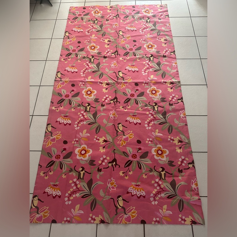 Pottery Barn Kids Nursery ( 2 panels) curtains, Floral Pink with Monkeys